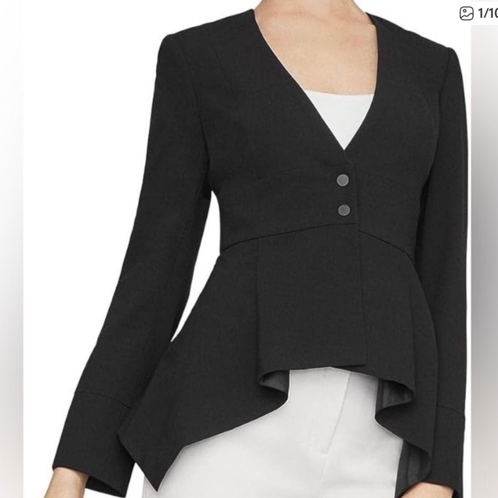 NWT BCBGMAXAZRIA Black Pleated Peplum Asymmetrical Blazer, Size Medium
